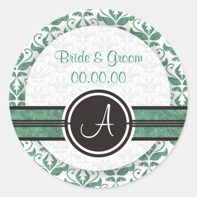 Élégant Monogramme Damask Enregistrer Les Stickers (Devant)