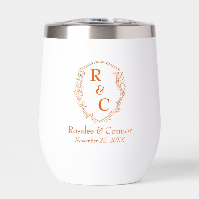 Élégant Monogramme de crête de vigne + Date Persim (Avant)