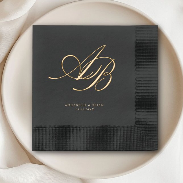 Élégant Monogramme de Mariage (Elegant, Monogram, Wedding Foil Napkins)