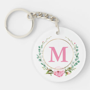 Élégant monogramme de rose rose Floral Wreath Ac