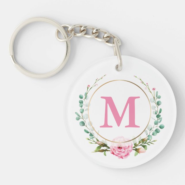 Élégant monogramme de rose rose Floral Wreath Acry (Devant)