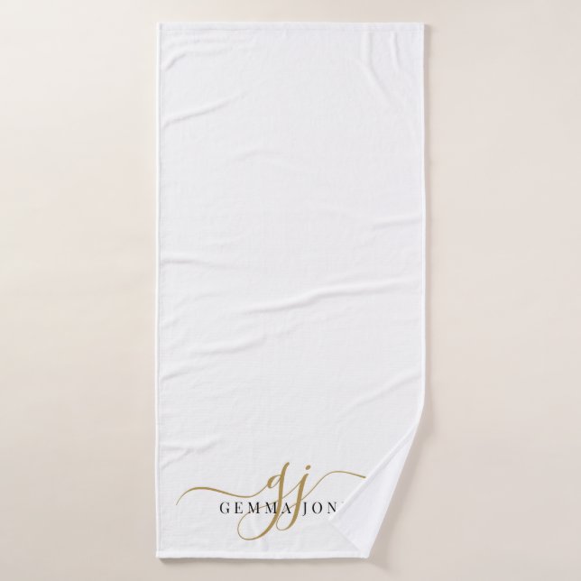 Élégant Monogramme d'or noir élégant Nom du script (Serviette de bain)