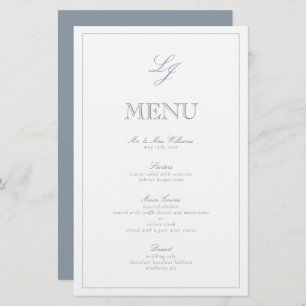 Élégant Monogramme Dusty Blue Script Menu Mariage