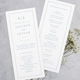 Élégant Monogramme Dusty Blue Wedding Programme