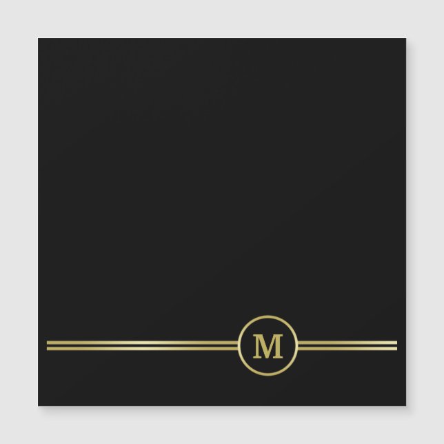 Élégant Monogramme en or sur carte magnétique noir (Devant)