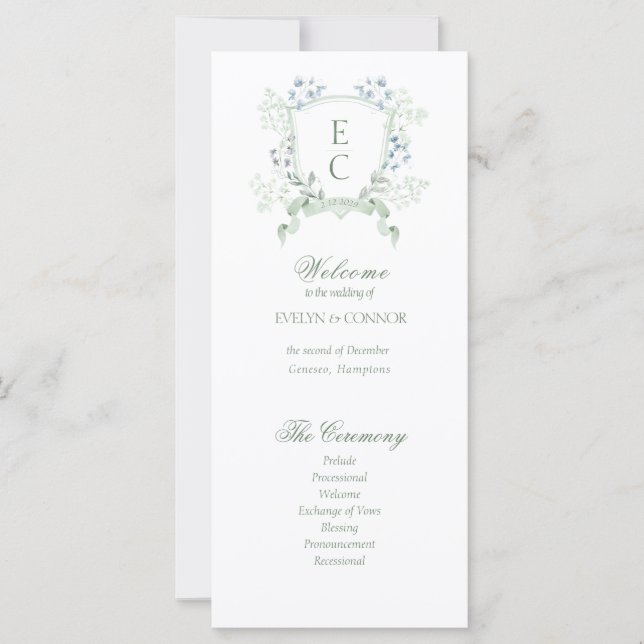 Élégant Monogramme Floral Crest Wedding Programme (Devant)