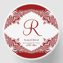 Élégant Monogramme Fractal Batik Rouge et Blanc