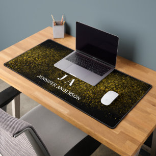 Elégant Monogrammé Gold Shine Stars Desk Mat