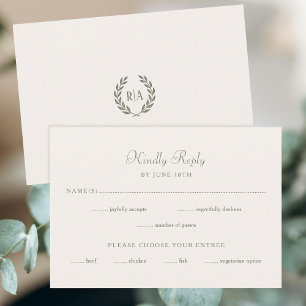 Élégant Monogramme Mariage Réponse Sage Green