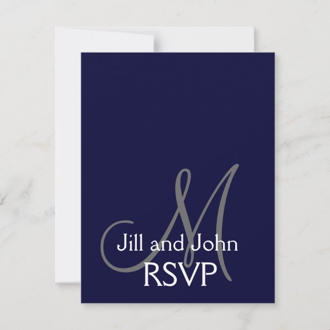 Elégant Monogramme Mariage RSVP Carte Marine Grey (Devant)