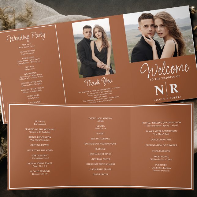 Élégant Monogramme Mariage Tri-Fold Wedding Progra (Créateur téléchargé)