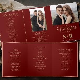 Élégant Monogramme Mariage Tri-Fold Wedding Progra