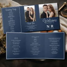 Élégant Monogramme Mariage Tri-Fold Wedding Progra