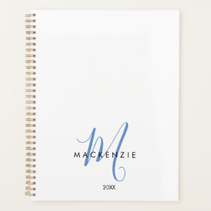 Élégant Monogramme moderne bleu blanc