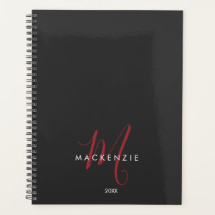 Élégant Monogramme moderne noir rouge