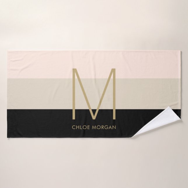 Élégant monogramme noir beige rose (Serviette de bain)