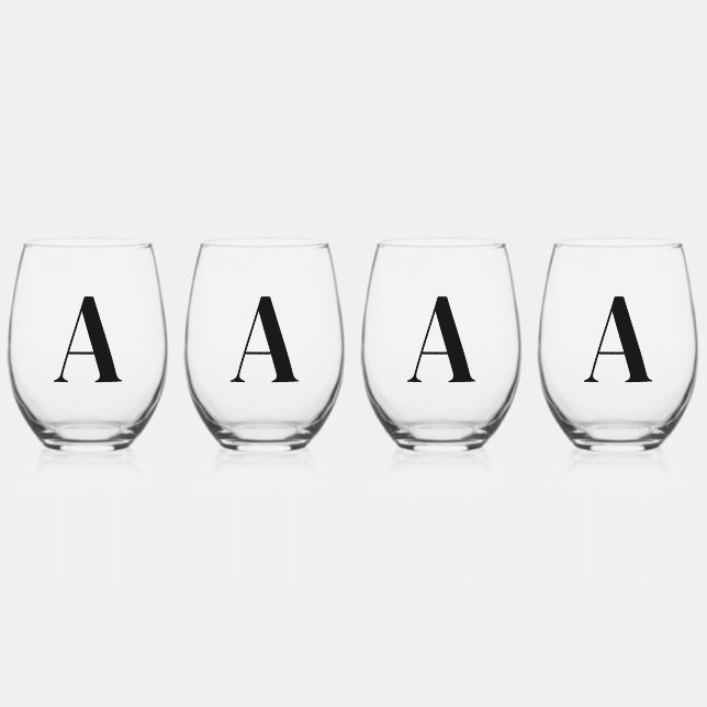 Élégant Monogramme noir Ensemble initial de verre  (Recto)