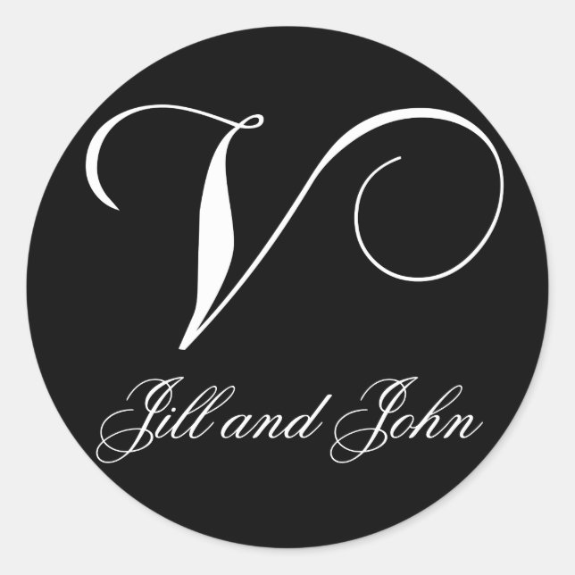 Élégant Monogramme noir et blanc V Noms Stickers (Devant)
