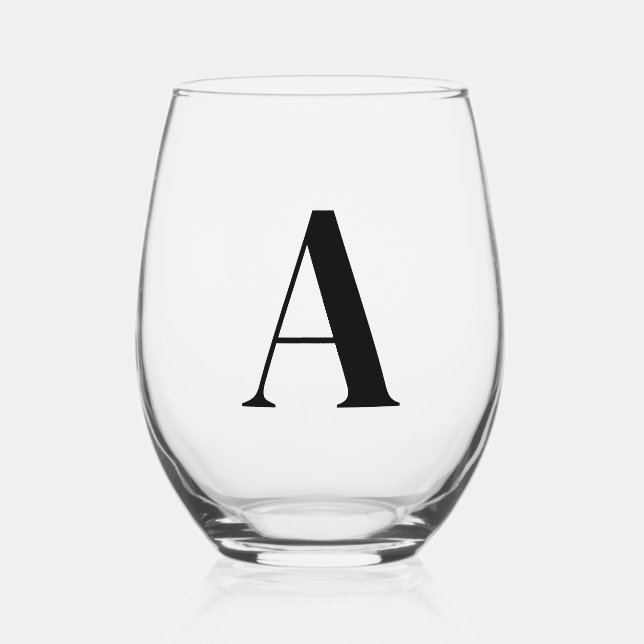Élégant Monogramme noir Verre de vin initial (Recto)