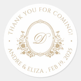 Élégant Monogramme Or Crest Classic Round Sticker