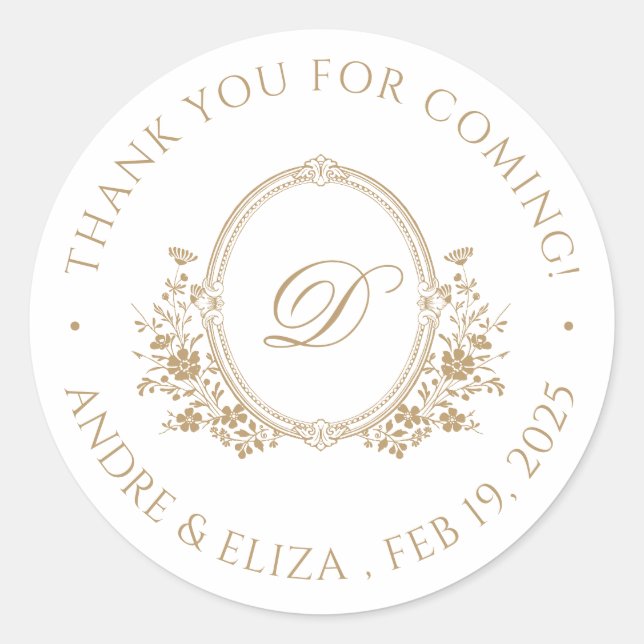 Élégant Monogramme Or Crest Classic Round Sticker (Devant)