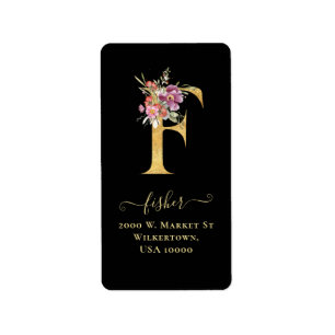 Élégant Monogramme Or F Étiquette de adresse Flora