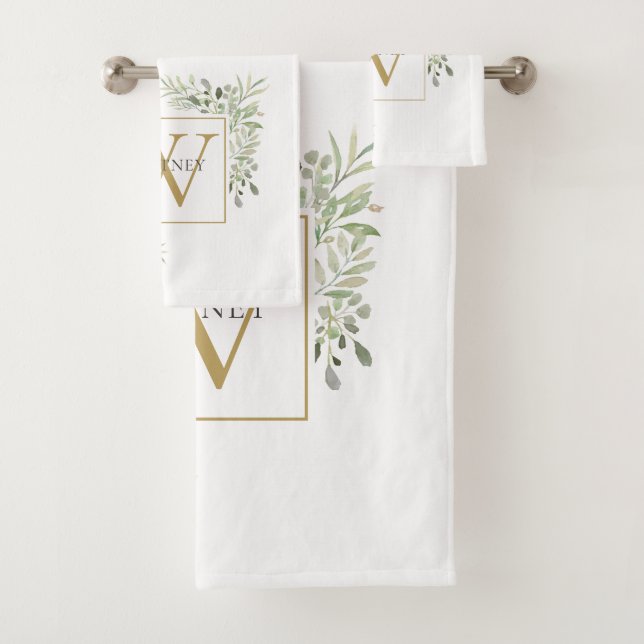 Élégant Monogramme Or Vert Floral (En situation)