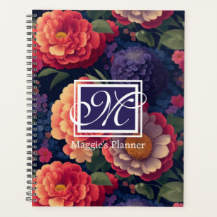 Élégant monogramme romantique orange rouge floral