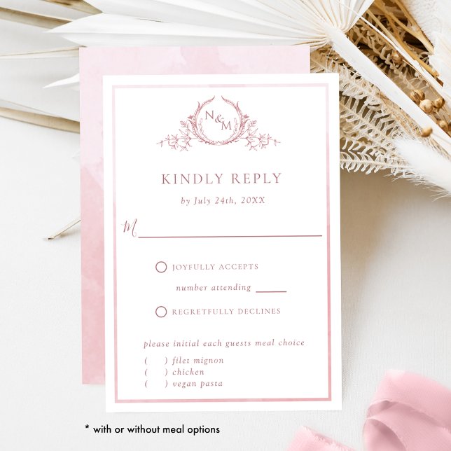 Élégant Monogramme Rose Dusty et aquarelle RSVP (Créateur téléchargé)