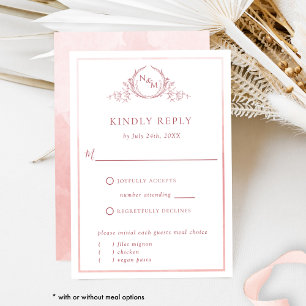 Élégant Monogramme rose et aquarelle RSVP