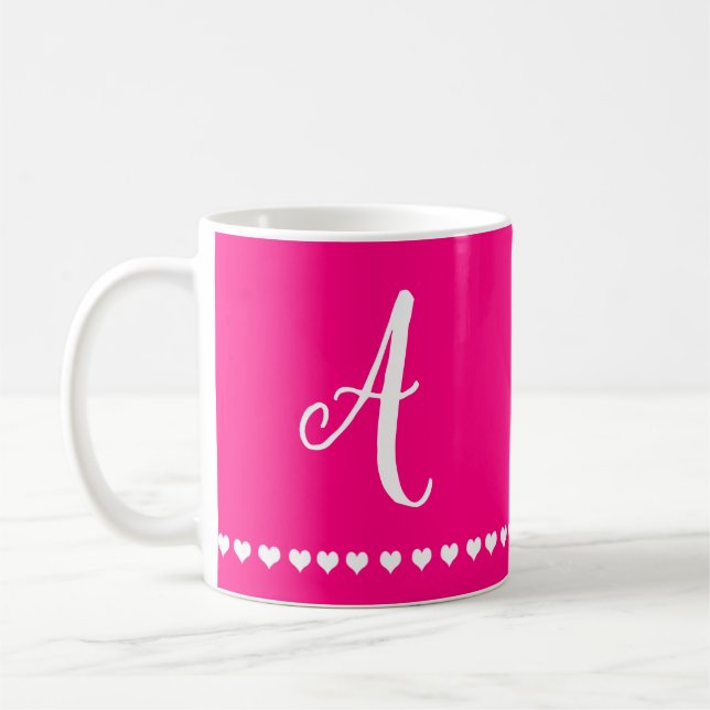 Élégant Monogramme rose et blanc Premier café Mug (Gauche)