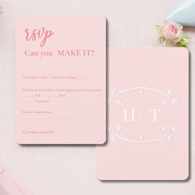 Elégant Monogramme rose moderne mariage crête RSVP (Elegant Modern Pink Monogram Crest Wedding RSVP)