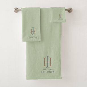 Élégant Monogramme Sage Vert