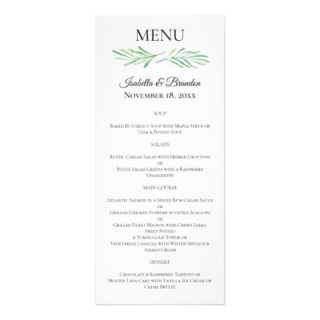 Élégant Monogramme Verdure Mariage Menu 2 (Devant)