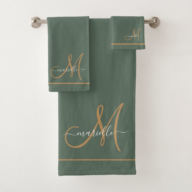 Élégant Monogramme Vert Or Nom Script  (En situation)