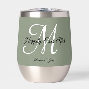 Élégant Monogramme Vert Sage Heureux Jamais Après
