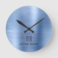 Elegant Monogrammed Blue Brushed Metallic