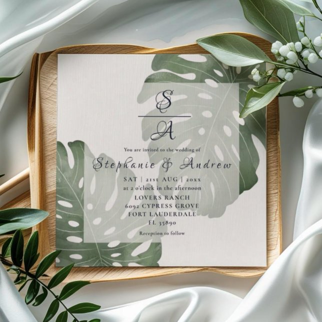 Elegant Monstera Emerald Green Wedding Einladung (Von Creator hochgeladen)
