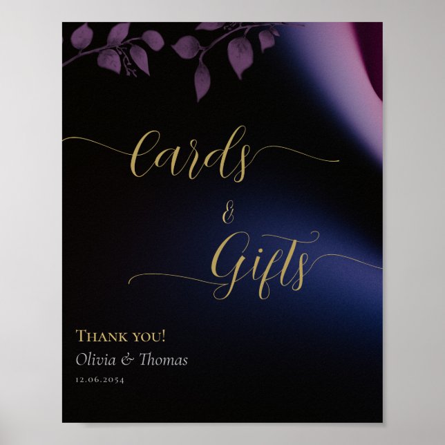 Elegant Moody Black Dark Lila Eucalyptus Wedding Poster (Vorne)