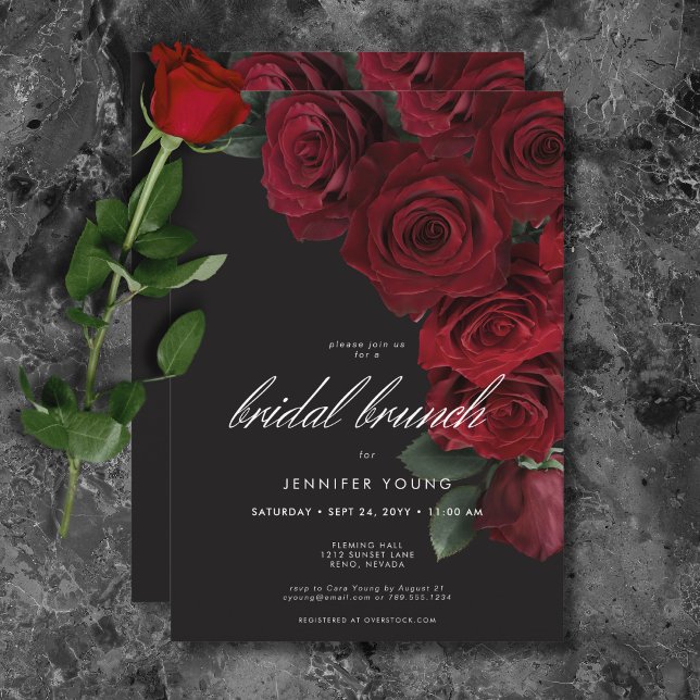 Elegant Moody Blood Rose Floral Bridal Brunch Einladung (Elegant Moody Blood Roses Floral Bridal Brunch)