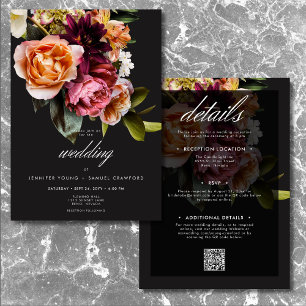 Elegant Moody Burgundy & Pink floral zwei Seiten Einladung