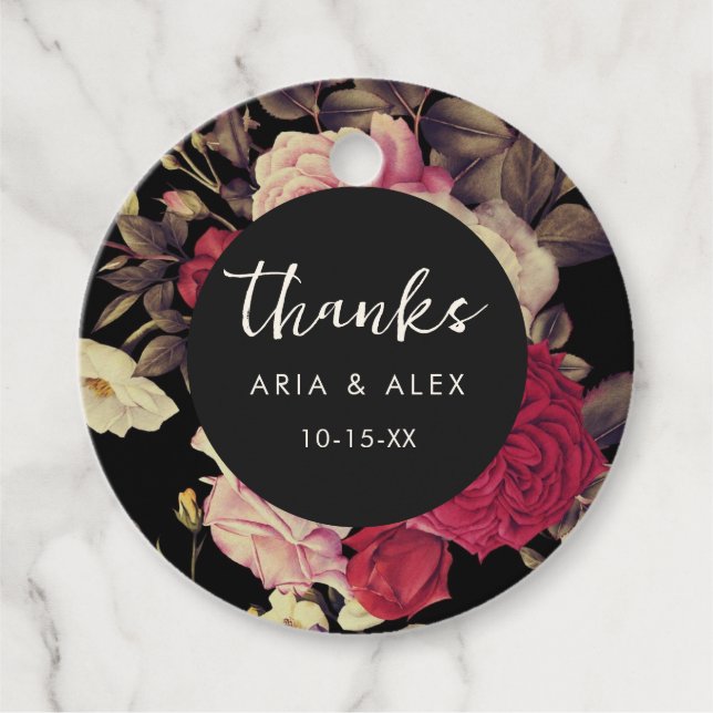 Elegant Moody Floral Wedding Name Danke Geschenkanhänger (Vorderseite)