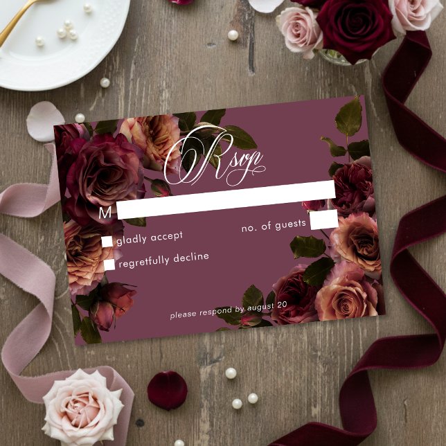 Elegant Moody Soft Rust Burgundy Floral No Dinner RSVP Karte (Von Creator hochgeladen)
