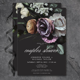 Elegant Moody Twilight Floral Couples Dusche Einladung