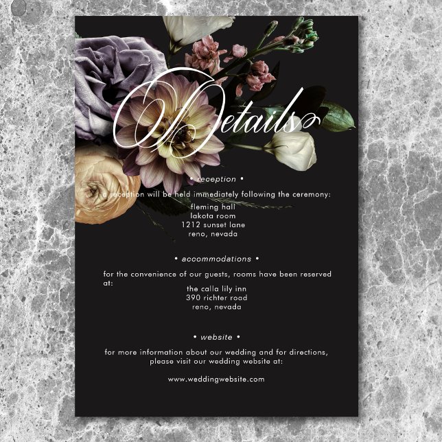 Elegant Moody Twilight Floral Details Begleitkarte (Elegant Moody Twilight Muted Floral Wedding Thank You Card)