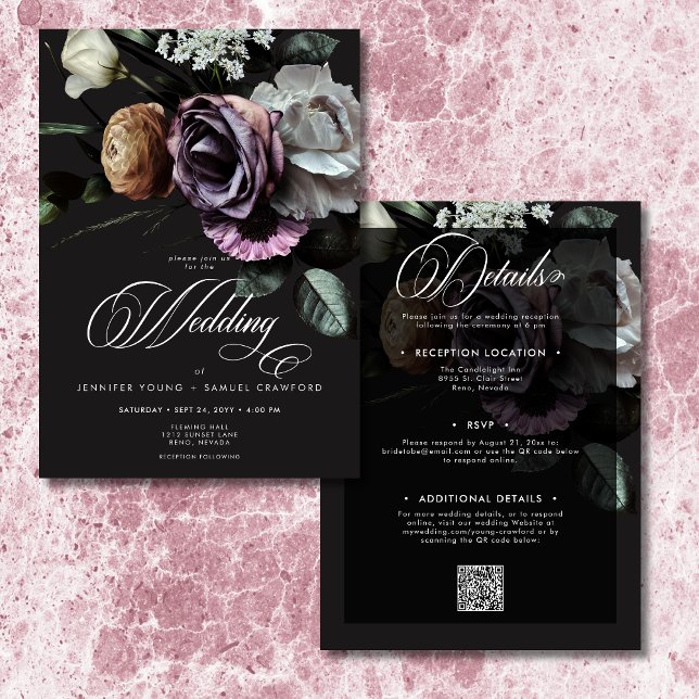 Elegant Moody Twilight floral zwei Seiten Einladung (Elegant Moody Twilight Muted Floral Two Sided Invitation)