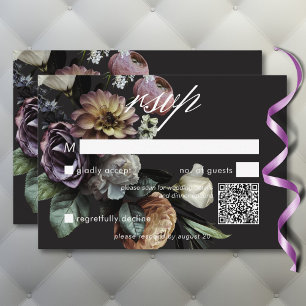Elegant Moody Twilight Mled Floral QR Code RSVP Karte