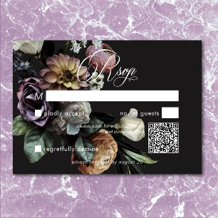 Elegant Moody Twilight Mled Floral QR Code RSVP Karte