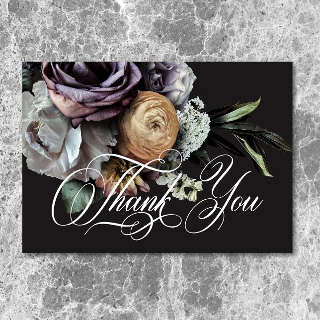 Elegant Moody Twilight Mled Floral Wedding Dankeskarte (Elegant Moody Twilight Muted Floral Wedding Thank You Card)