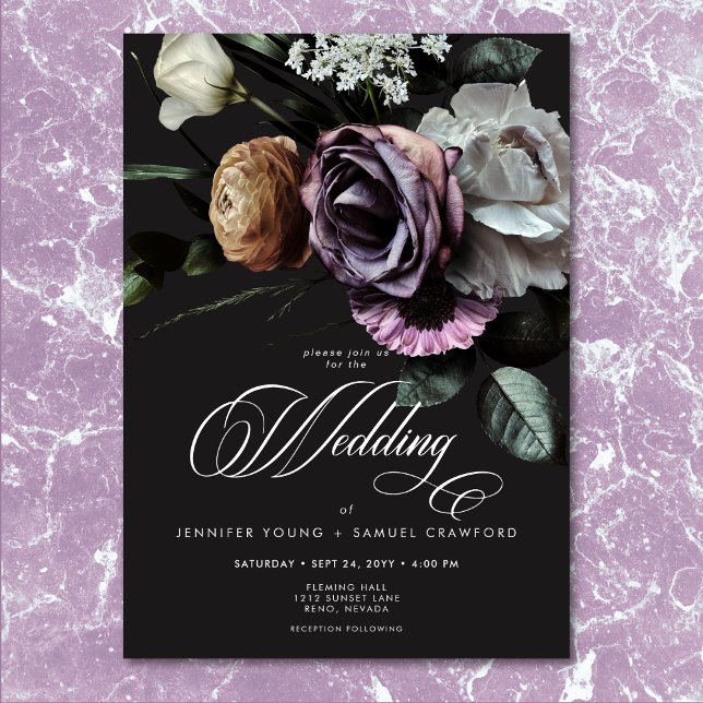 Elegant Moody Twilight Mled Floral Wedding Einladung (Elegant Moody Twilight Muted Floral Wedding)